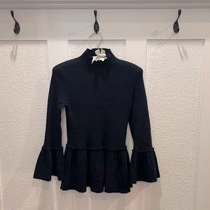 Ted Baker dark navy 3/4 sleeve peplum sweater. Size 1
